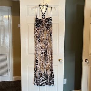 R&M Richards Animal Print Maxi Dress - Brown and Black